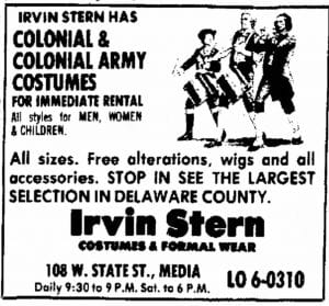 Irvin sterns costumes advertisement